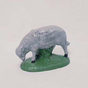 Nativity Sheep Figurine Christmas Hand Painted Ceramic 2" Gray Green Chipped